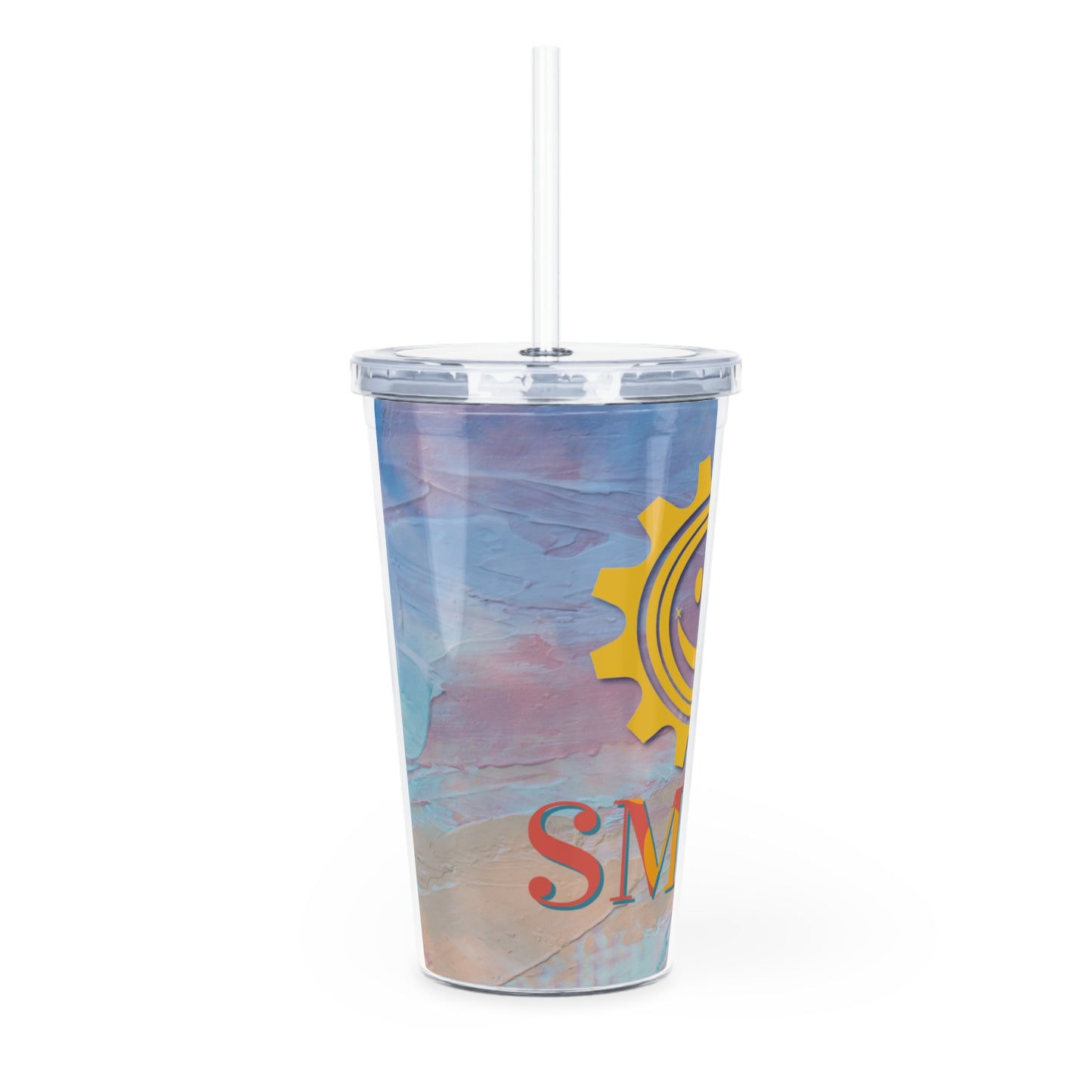 Colorful Smile Plastic 20oz Tumbler with Straw - Motivational Cup for Drinks, Summer Vibes, Gift for Friends, Reusable Travel Mug