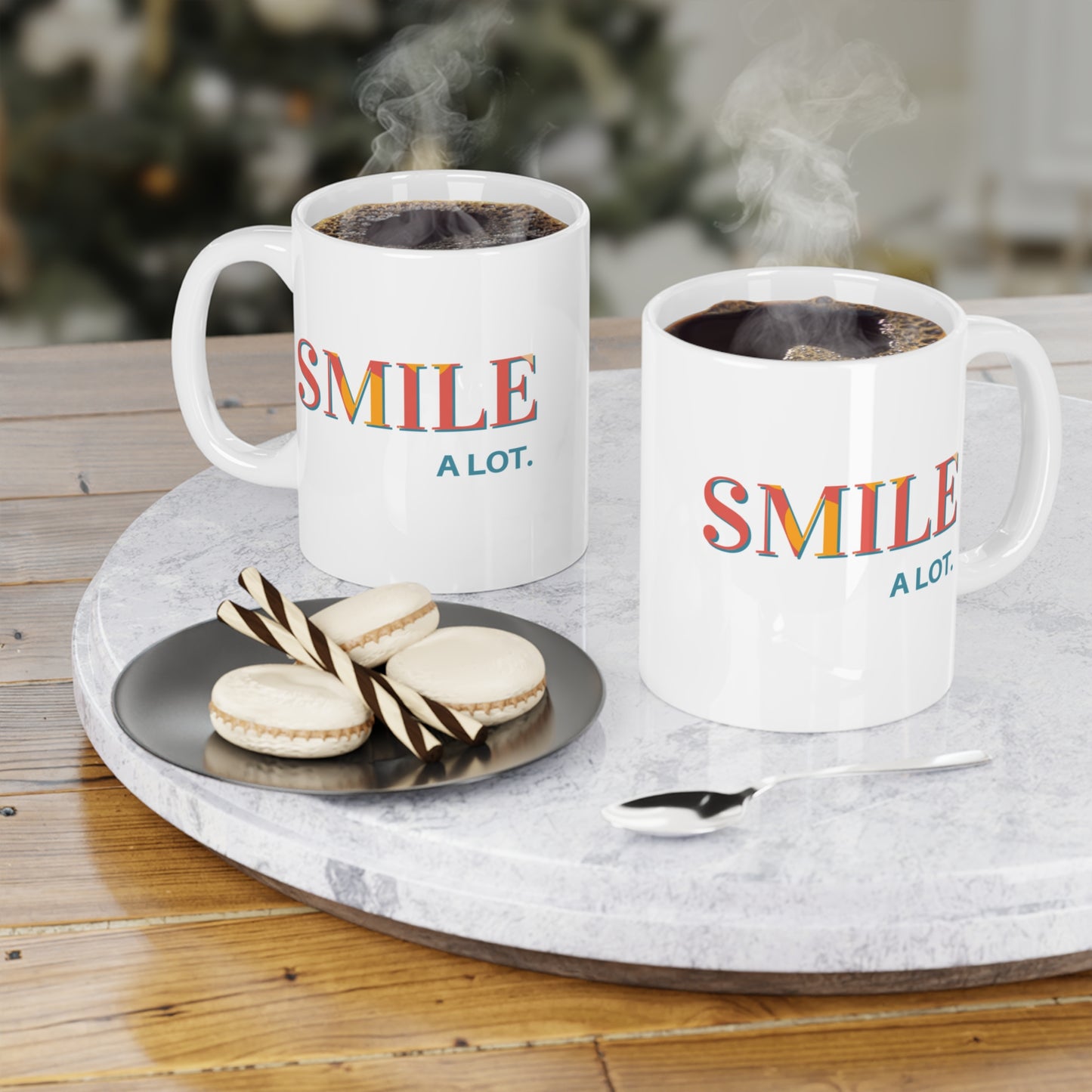 Cheerful Ceramic 11oz Mug with 'Smile A Lot' Design - Perfect Gift for Friends, Coffee Lovers, Birthdays, Fun Home or Office Decor