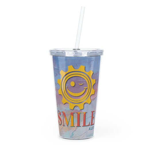 Colorful Smile Plastic 20oz Tumbler with Straw - Motivational Cup for Drinks, Summer Vibes, Gift for Friends, Reusable Travel Mug
