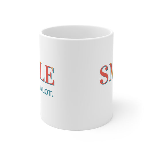 Cheerful Ceramic 11oz Mug with 'Smile A Lot' Design - Perfect Gift for Friends, Coffee Lovers, Birthdays, Fun Home or Office Decor