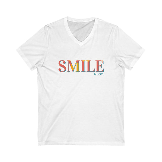 V-Neck Tee - Smile A Lot Cheerful Saying
