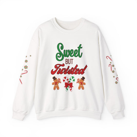 Sweet But Twisted Crewneck Sweatshirt | Christmas Candy Cane Sleeve
